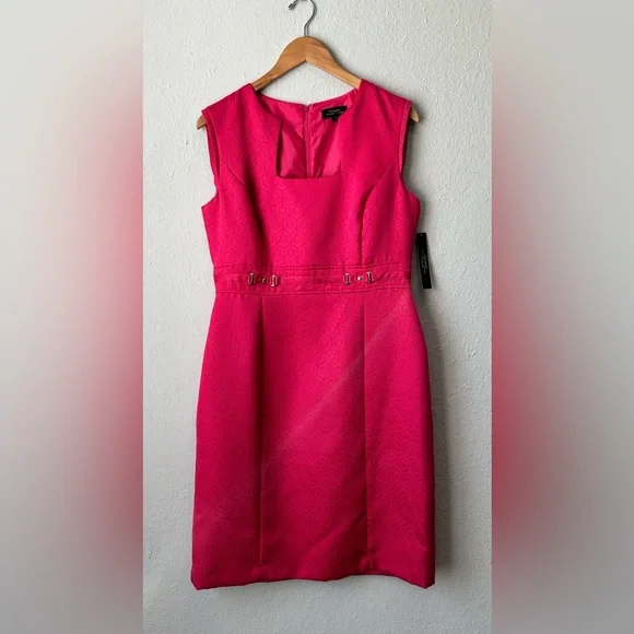 tahari hot pink dress Tahari ASL Hot Pink Striped Scuba Pleated Fit-and-Flare Dress 4